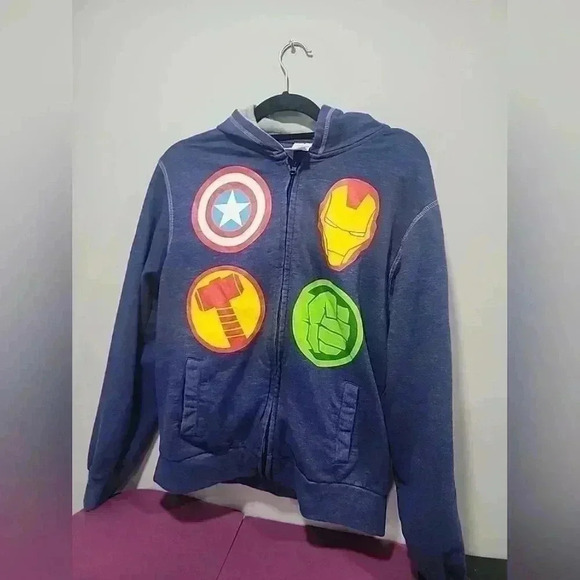 Disney Store Marvel Avengers Blue Full Zip Hoodie Mens Size Small NICE - Picture 3 of 13